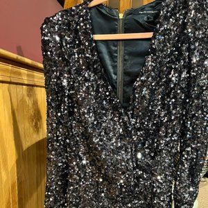 French Connection Blue Sequin Shoulder Pad Dress